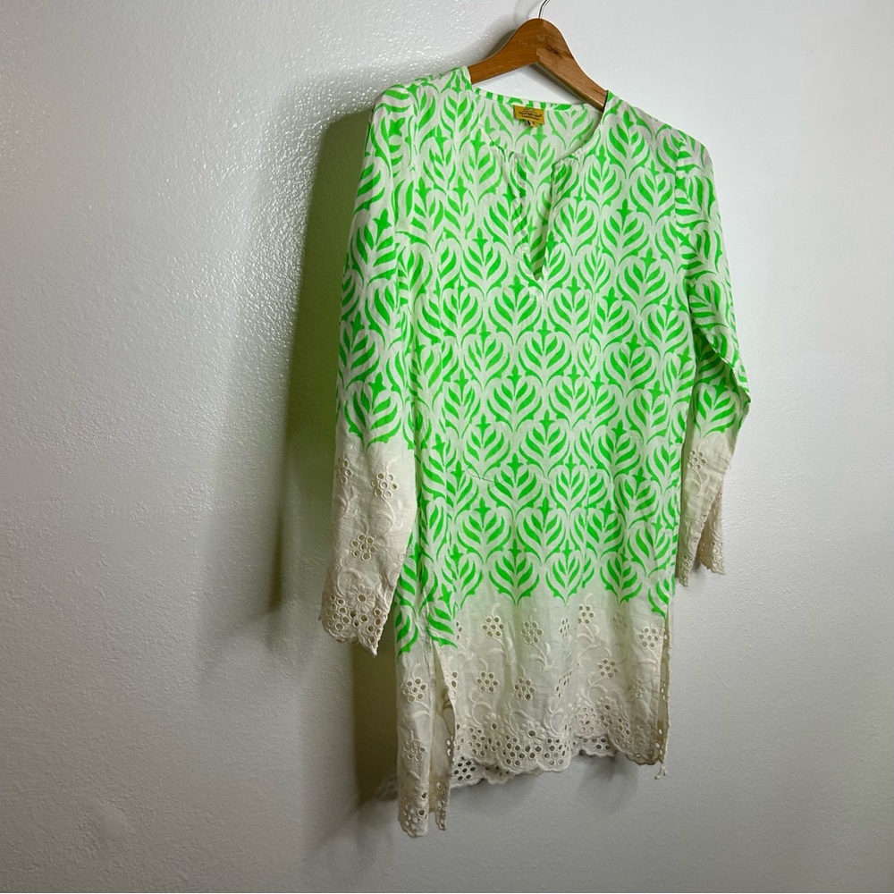 Roberta Roller Rabbit 100% Cotton Bright Green Tunic Top S